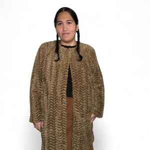 Carmens Y2K Tan Faux Fur Long Pea Coat